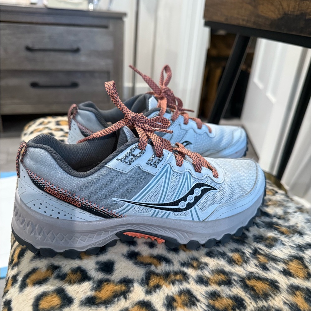 Saucony Gray and Coral Trail Shoes